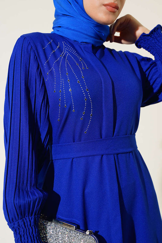 Abaya Saks aus plissiertem Stein mit Ärmeln