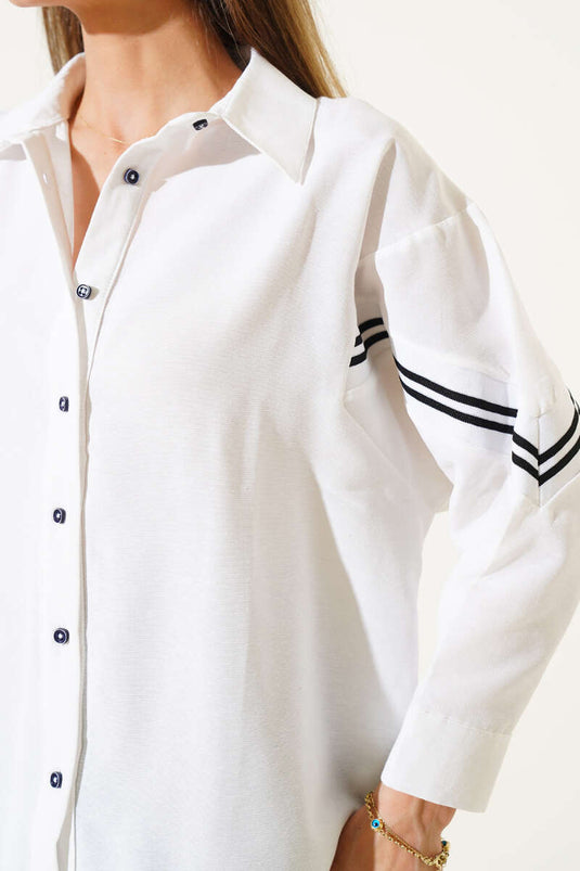 Kol Ribana Detaylı Kısa Gömlek Beyaz