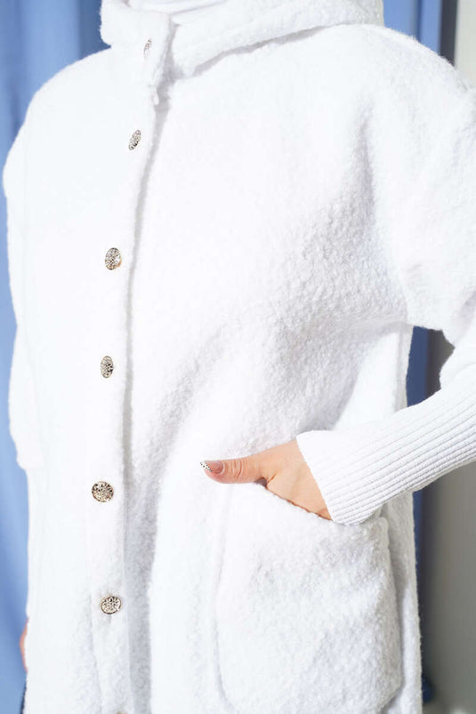 جاكيت بوكليه بأساور وغطاء رأس مضلعين، لون بيج فاتح