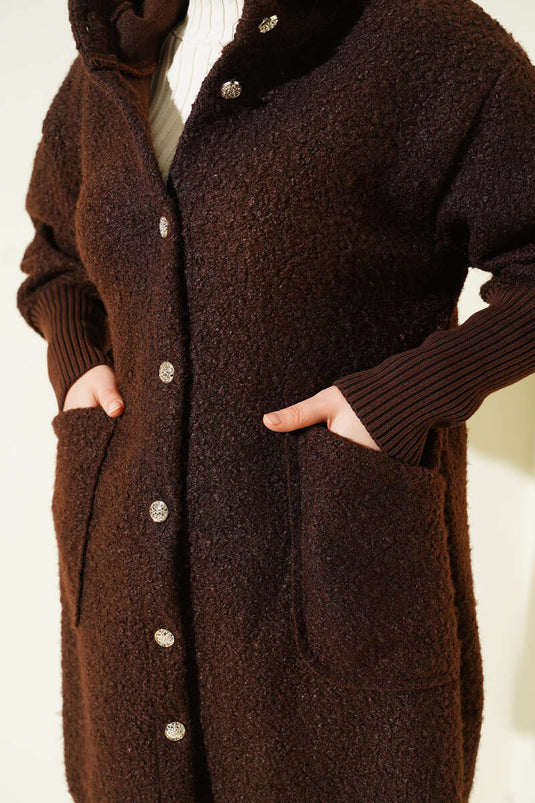 Kol Ribanalı Kapüşonlu Buklet Kap Kahve