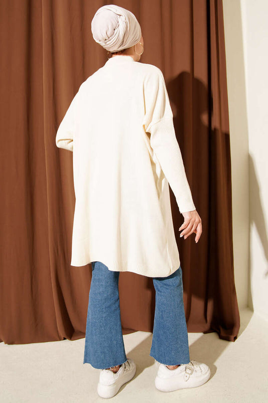 Tunique oversize en maille à manches côtelées, beige