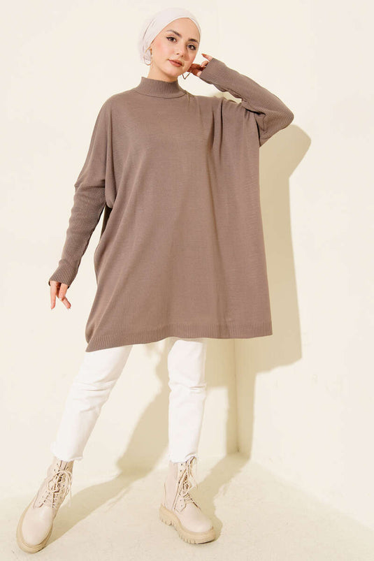 Tunique oversize en maille à manches côtelées et vison