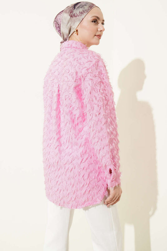Camicia con collo a coste e barba rosa