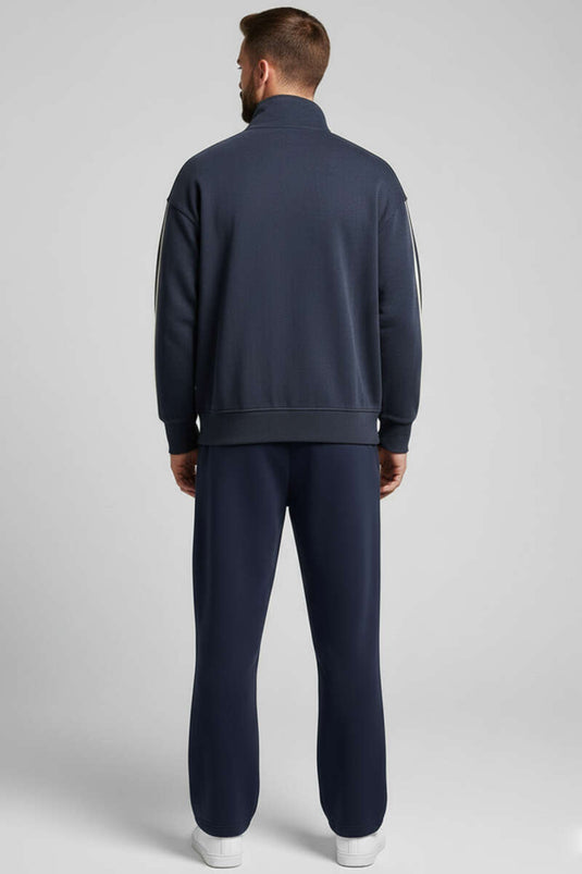 قميص رياضي رجالي بأكمام مخططة وسحاب، رمادي داكن