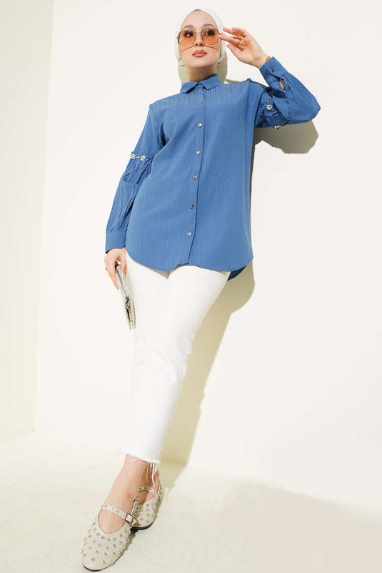 Tree Bark Shirt with Stoned Sleeves Indigo