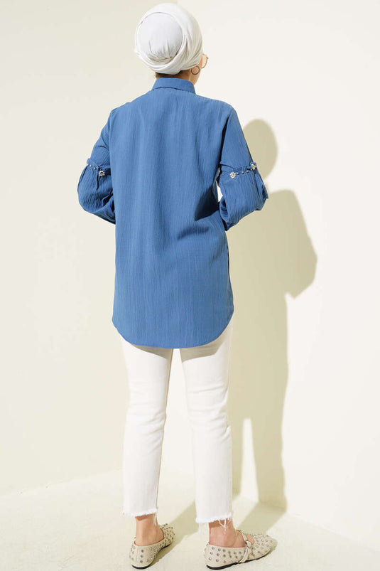 Tree Bark Shirt with Stoned Sleeves Indigo