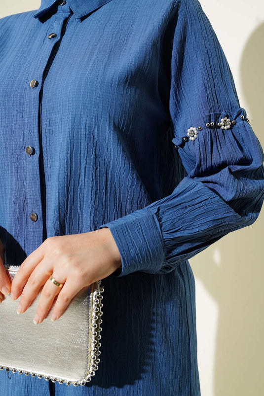 Tree Bark Shirt with Stoned Sleeves Indigo