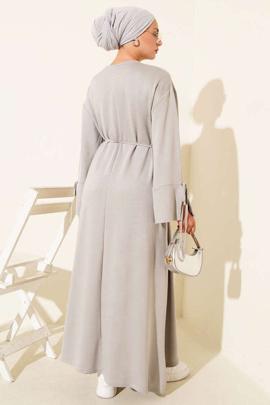 Gray Dress with Lace Detail on the Sleeves