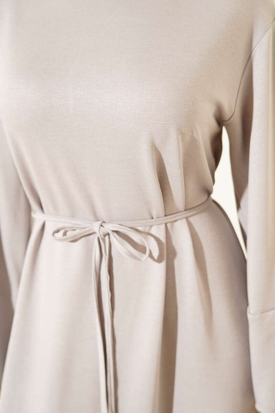 Gray Dress with Lace Detail on the Sleeves