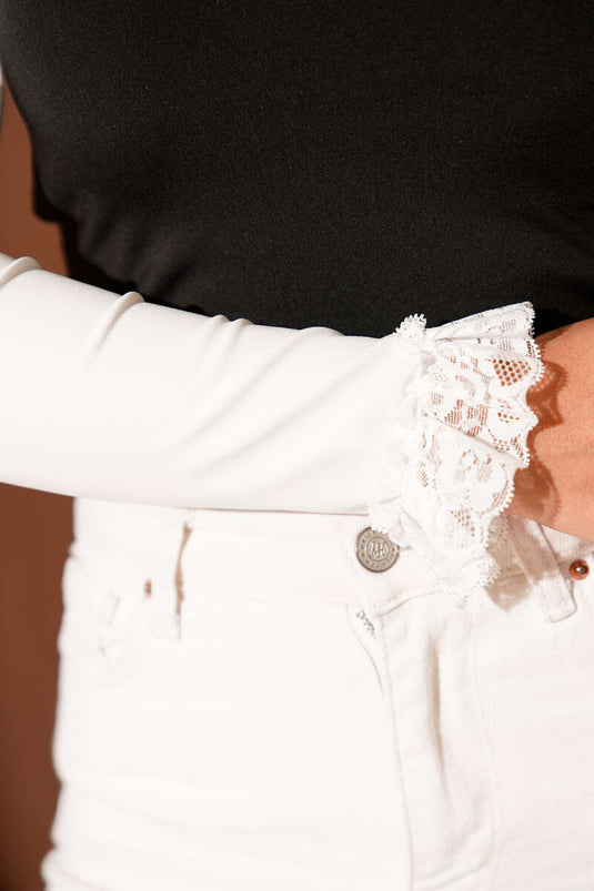 Cuff Sleeves with Lace Trim, Ecru