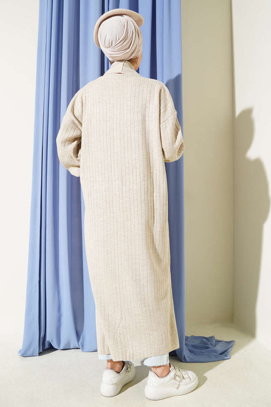 Cardigan en maille à col châle et manches boutonnées, beige