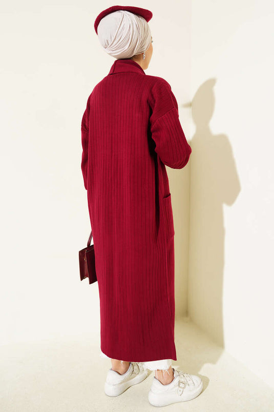 Cardigan en maille à col châle et manches boutonnées, bordeaux