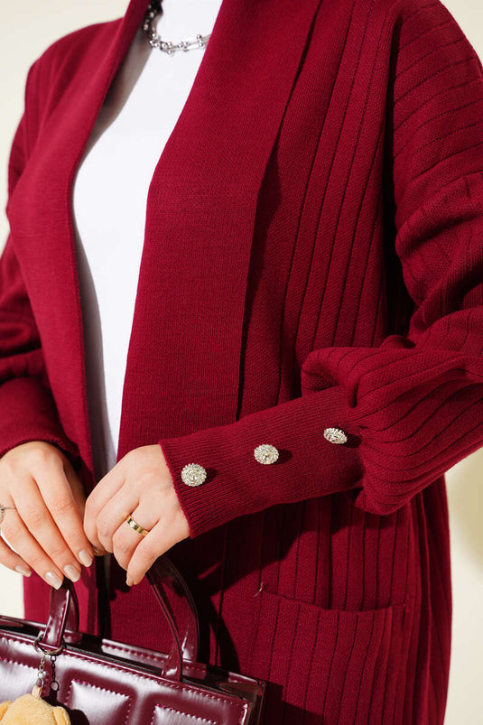 Cardigan en maille à col châle et manches boutonnées, bordeaux