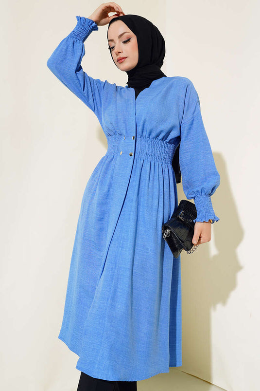 Cardigan scozzese con maniche e vita arricciata Blu