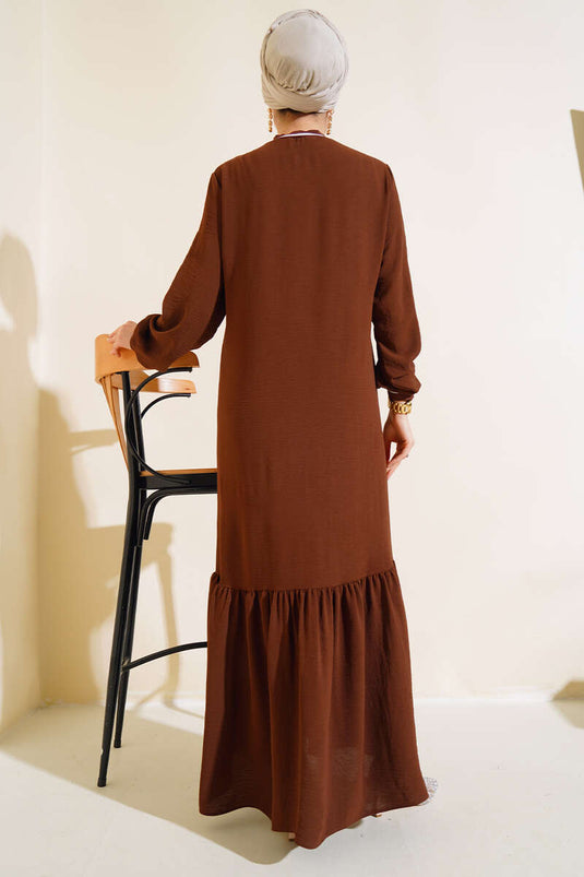 Kol Ve Yakası Ribanalı Elbise Kahve