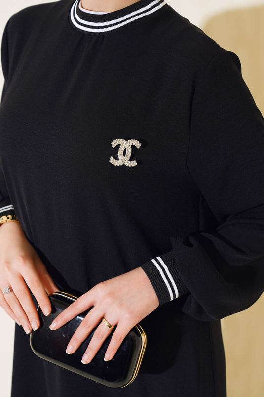 Kol Ve Yakası Ribanalı Elbise Siyah