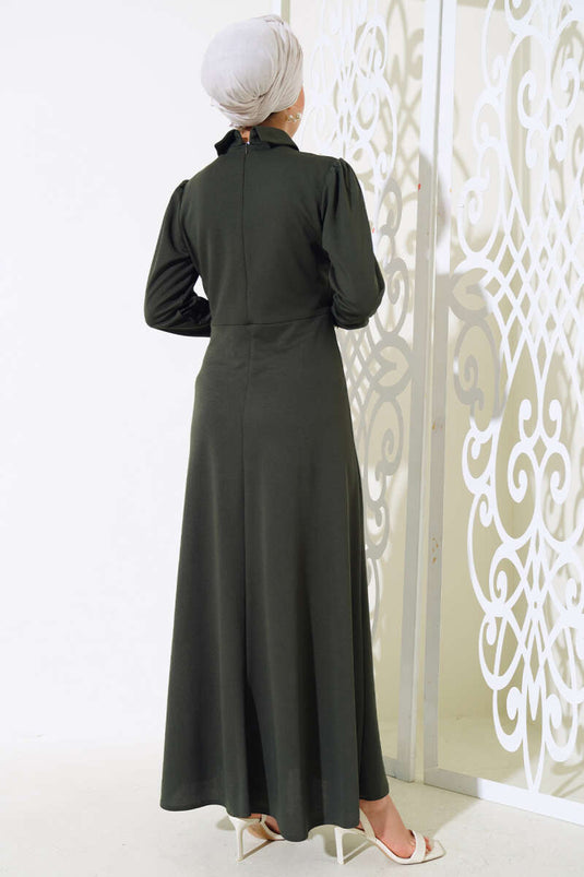 Kol Yaka İncili Elbise Haki