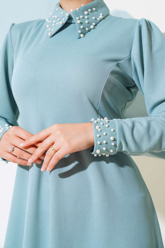 Kol Yaka İncili Elbise Mint