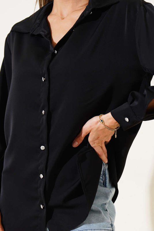 Sleeve Slit Chiffon Shirt Black