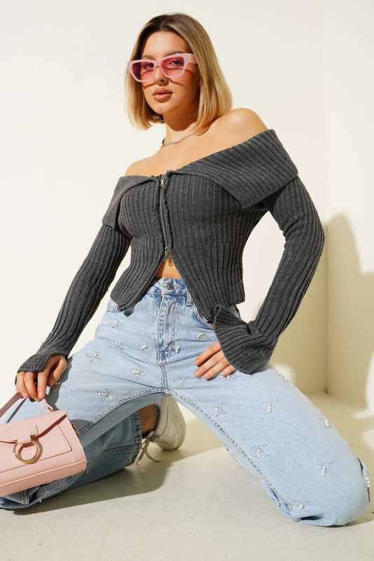 Cardigan senza maniche in maglia, grigio scuro