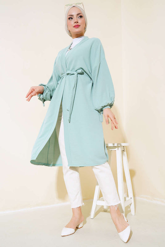 سترة أيروبين بأكمام دانتيل نعناع