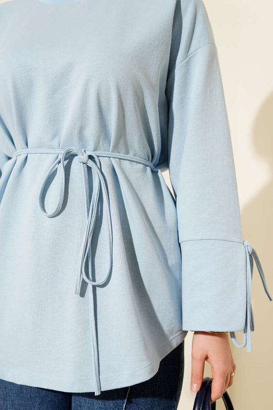 Kolları Bağcıklı İki İpli Tunik Bebe Mavi