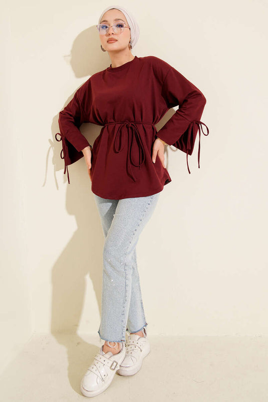 Kolları Bağcıklı İki İpli Tunik Bordo