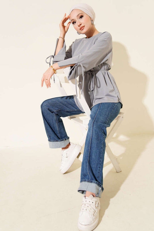 Tunique à deux cordons et manches lacées, gris ardoise