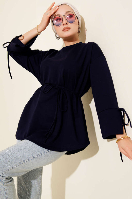 Tunique à double cordon et manches lacées, bleu marine