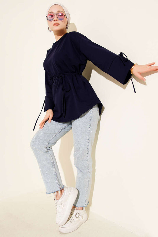 Tunique à double cordon et manches lacées, bleu marine