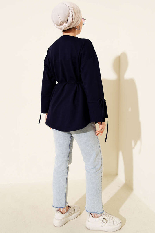 Tunique à double cordon et manches lacées, bleu marine