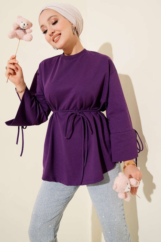 تونيك بأكمام مربوطة بحبلين لون بنفسجي
