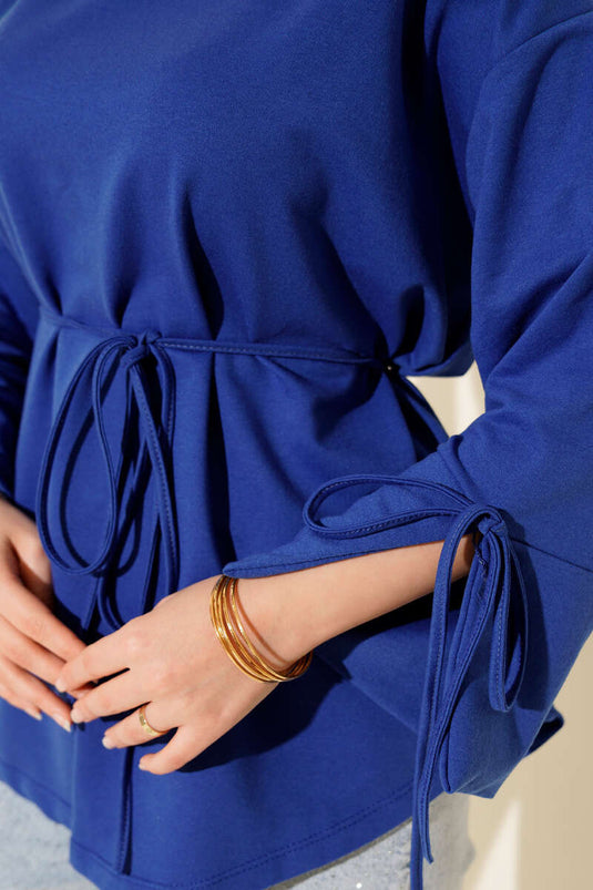 Kolları Bağcıklı İki İpli Tunik Saks