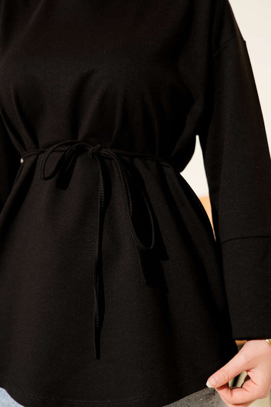 Tunique à deux cordons et manches lacées, noire