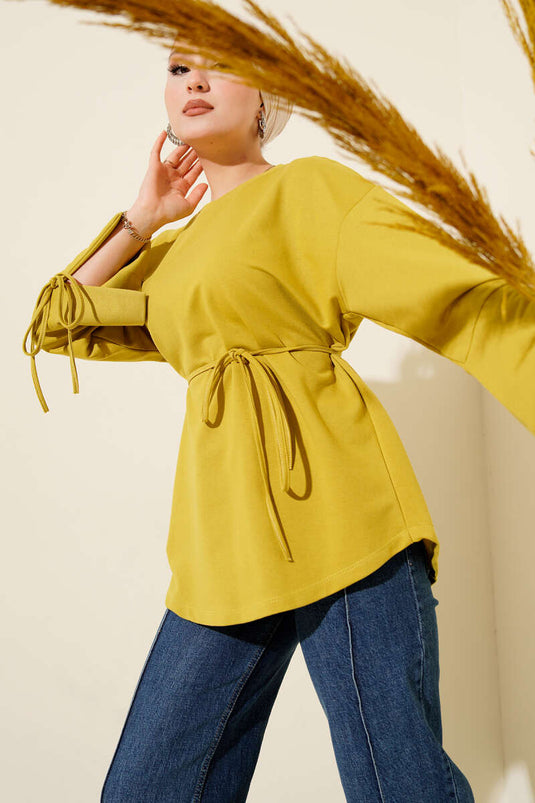 Tunique à double cordon et manches lacées, vert huilé