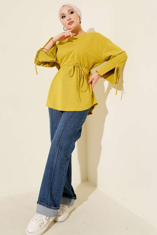 Tunique à double cordon et manches lacées, vert huilé