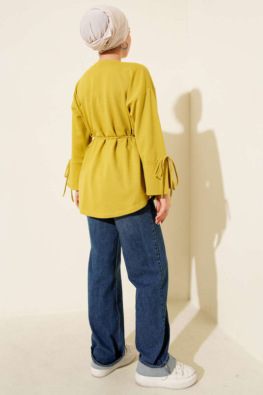 Tunique à double cordon et manches lacées, vert huilé