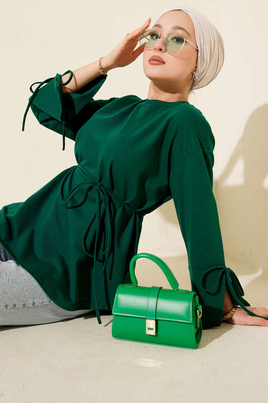 Kolları Bağcıklı İki İpli Tunik Zümrüt