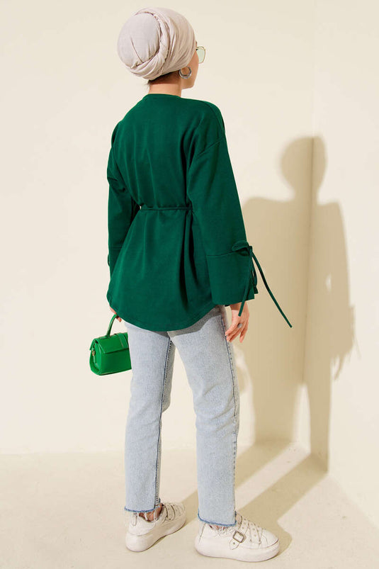 Tunique à deux cordons et manches lacées émeraude