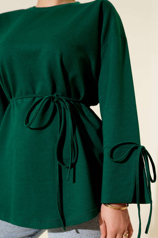 Kolları Bağcıklı İki İpli Tunik Zümrüt
