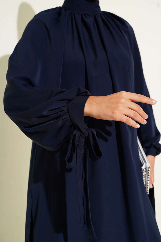 Abito due pezzi con maniche annodate - Blu navy