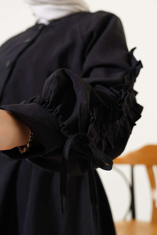 Zweiteiliges Set mit Jacke und Weste mit gerafften Ärmeln in Schwarz