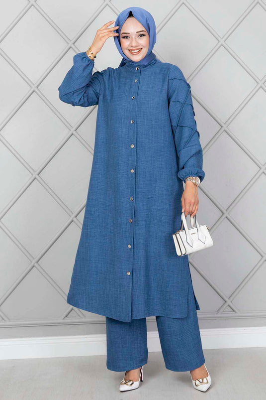 Kolları Çımalı İkili Takım İndigo