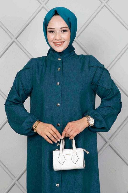 بدلة بأكمام مزدوجة الصدر باللون الأخضر البترولي