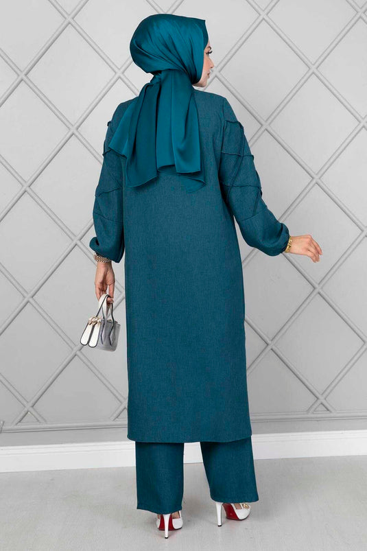 Costume croisé à manches vert pétrole