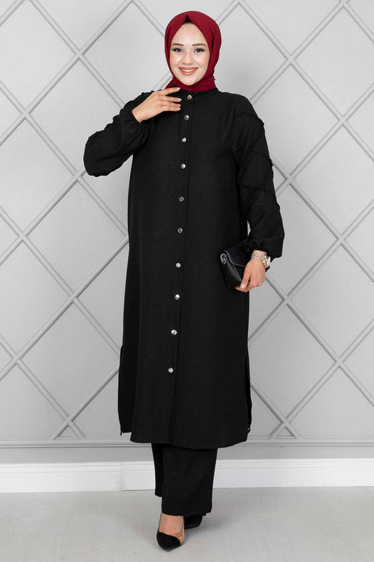 Black Two-Piece Set with Rolled Sleeves
