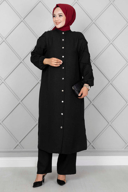 Black Two-Piece Set with Rolled Sleeves