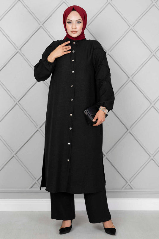 Black Two-Piece Set with Rolled Sleeves