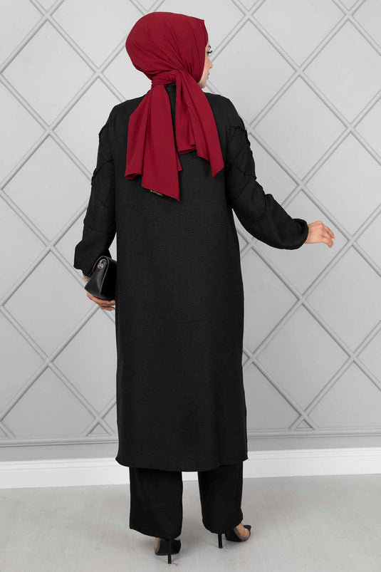 Black Two-Piece Set with Rolled Sleeves