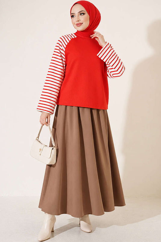 Rotes Gestreiftes Basic Sweatshirt Mit Langarm